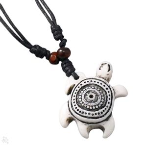 White Yak Bone Turtle Pendant Unisex Adjustable Corded Necklace 44-70 CM